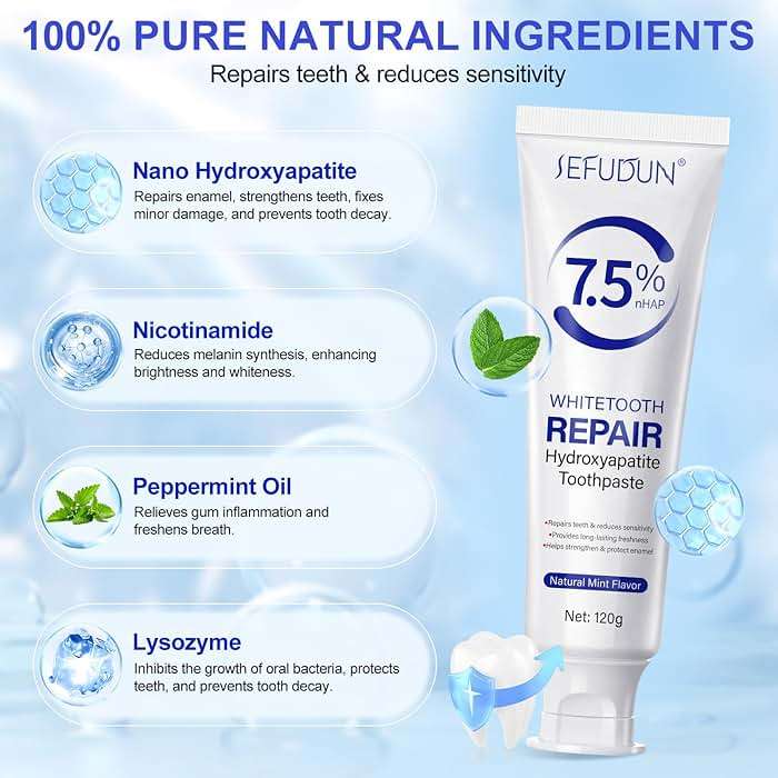 Nano Hydroxyapatite Toothpaste for Enamel Repair & Sensitivity Relief - 7.5% Fluoride-Free Formula Reverses Early Cavities, Strengthens Teeth, Fresh Mint Flavor - 2 Pack - Image 2