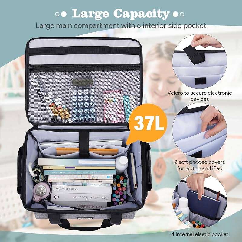 INSMEER Rolling Teacher Bag with Wheels,Wheeled Teacher Tote Bag with Insulated Lunch Bag,with Padded Laptop Compartment - Image 2