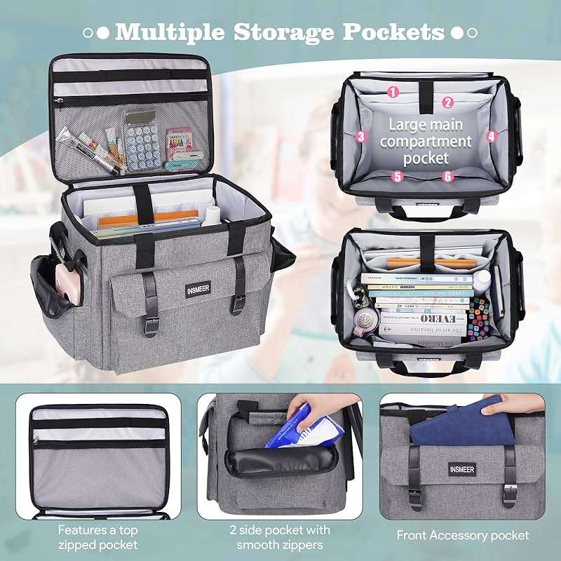 INSMEER Rolling Teacher Bag with Wheels,Wheeled Teacher Tote Bag with Insulated Lunch Bag,with Padded Laptop Compartment - Image 4