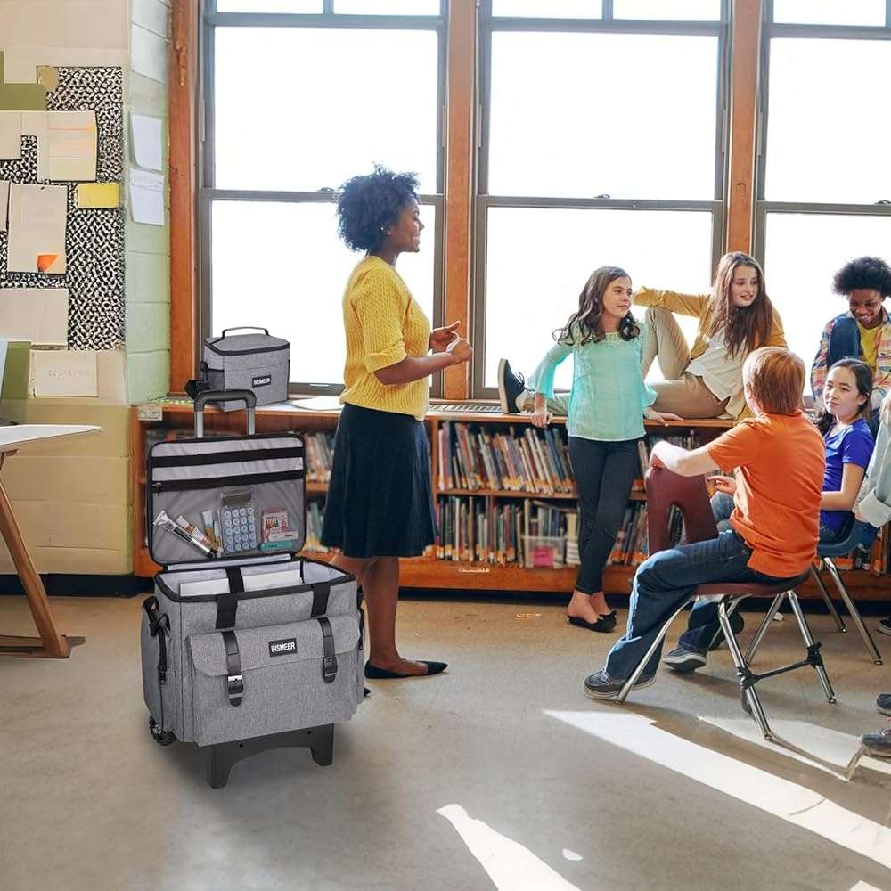 INSMEER Rolling Teacher Bag with Wheels,Wheeled Teacher Tote Bag with Insulated Lunch Bag,with Padded Laptop Compartment - Image 9