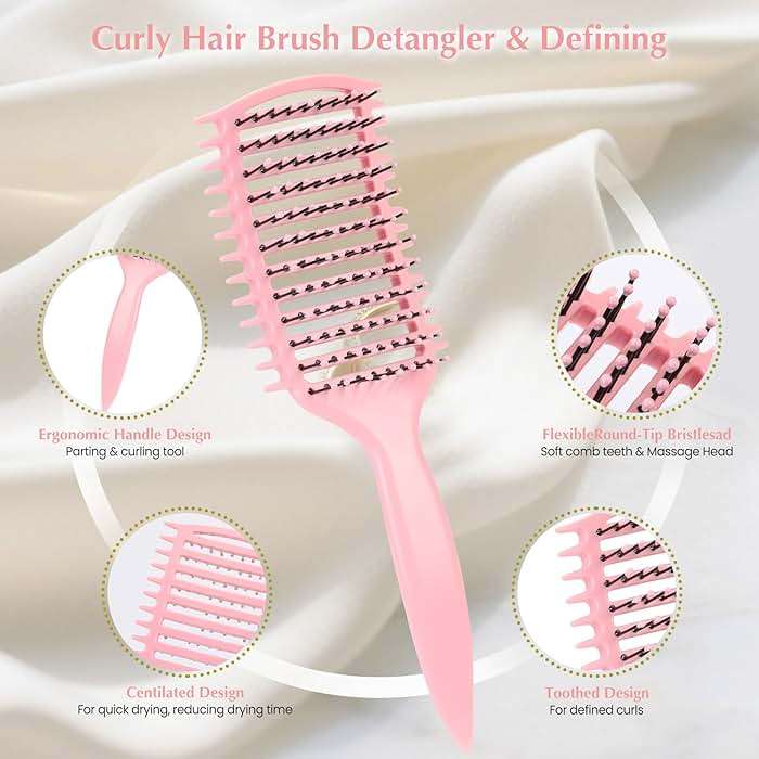 Curl Defining Brush, Vented Curly Hair Brush for Effortlessly Detangling Shaping and Defining Women's Men's Curls on All Wet or Dry Hair Types, Reduces Frizz (Pink) - Image 2
