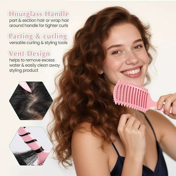 Curl Defining Brush, Vented Curly Hair Brush for Effortlessly Detangling Shaping and Defining Women's Men's Curls on All Wet or Dry Hair Types, Reduces Frizz (Pink) - Image 3