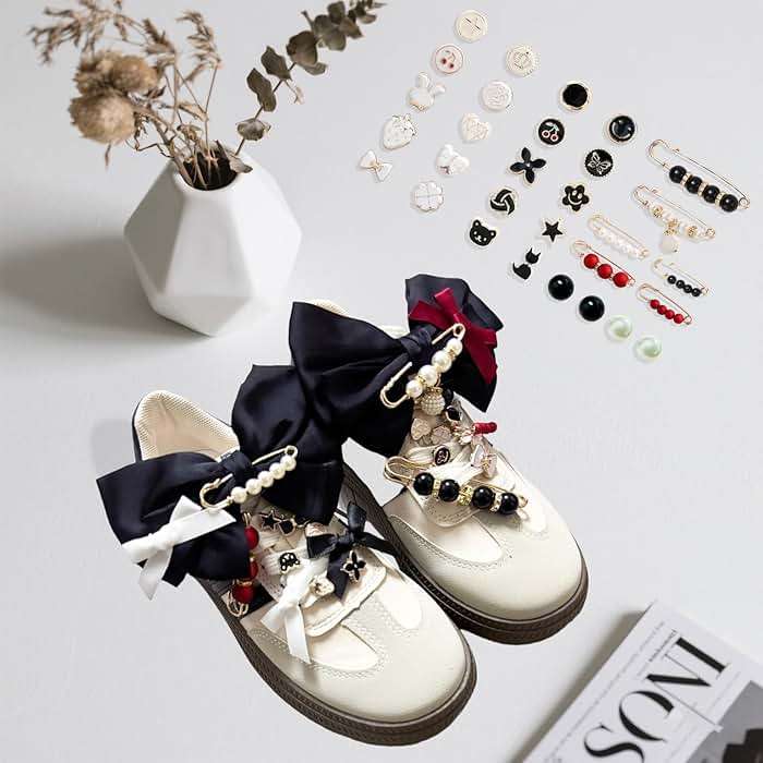 Lospfo 38 Pcs Shoe Charms for Sneakers Satin Bow Sneaker Charm for Shoe Lace with Bows/Jewelry/Pins/Clips Shoelace DIY Charms Decoration for Women - Image 3