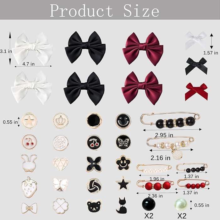 Lospfo 38 Pcs Shoe Charms for Sneakers Satin Bow Sneaker Charm for Shoe Lace with Bows/Jewelry/Pins/Clips Shoelace DIY Charms Decoration for Women - Image 7