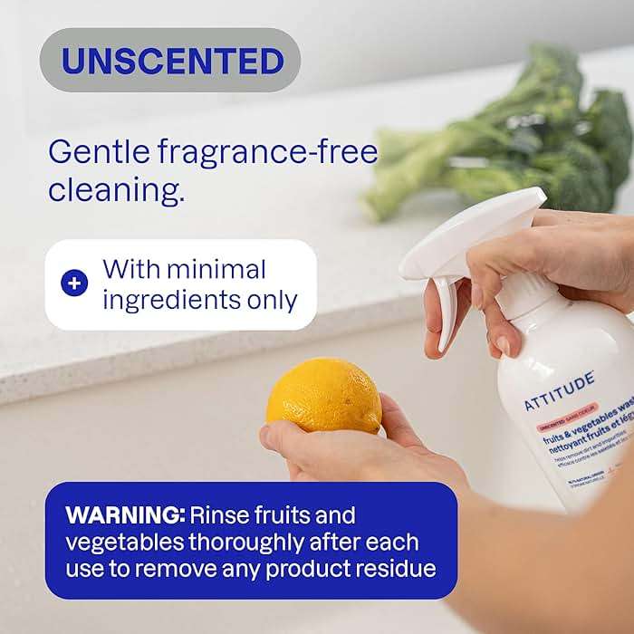 ATTITUDE Fruit & Vegetable Wash, Unscented Food-Safe Produce Wash to Remove Dirt, Wax & Residue, Vegan Plant-Based Produce Cleaner, 27.1 Fl Oz (Pack of 3) - Image 4