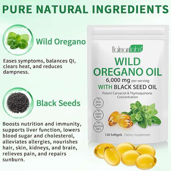APCKFLEE Oil of Oregano Softgels 6000mg, 120 Count, Oregano Oil Supplement Capsules, High Carvacrol, 2 in 1 Oil of Oregano with Black Seed Oil, Non-GMO, Gluten Free - Image 2
