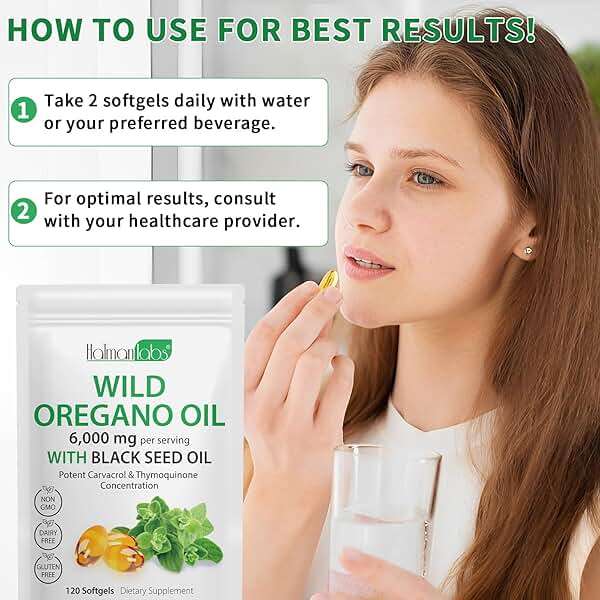 APCKFLEE Oil of Oregano Softgels 6000mg, 120 Count, Oregano Oil Supplement Capsules, High Carvacrol, 2 in 1 Oil of Oregano with Black Seed Oil, Non-GMO, Gluten Free - Image 6