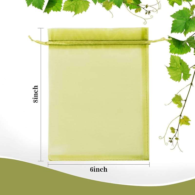 Sukh 100PCS Fruit Protection Bags - 6"x8" Fruit Cover for Fruit Tree Netting Fruit Nets to Protect Fruit Mesh Organza Bags Green Net Bags for Fruits & Vegetables - Image 2