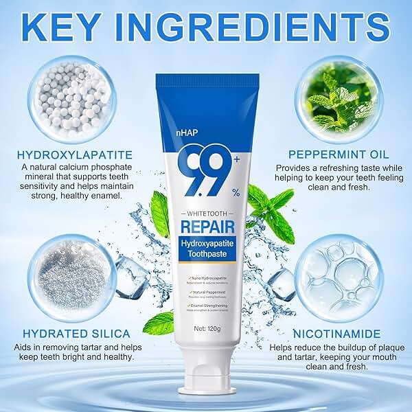 9.9% Hydroxyapatite Toothpaste 2 Pack, Nano Hydroxyapatite Toothpaste Protects Enamel and Strengthens Teeth, Cleans and Cares for Oral Health, Promotes Freshens Breath - Image 2