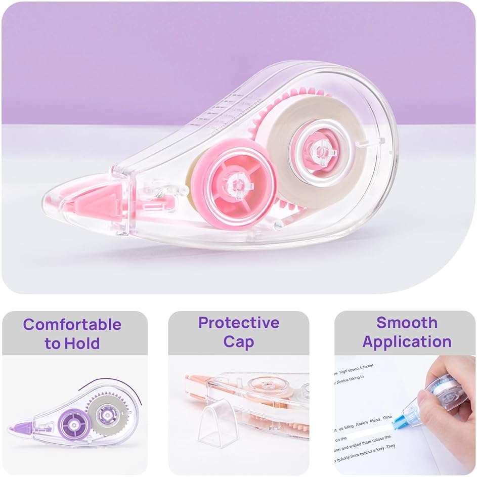JEFURE 6 Pcs Colorful Core Correction Tape, 18.04 Ft White Wrong Out Tear-Resistant Bulk, Instant Corrections Easy To Use Applicator for School, Office, Note Taking, Journal (Tape Width 0.2 in) - Image 4