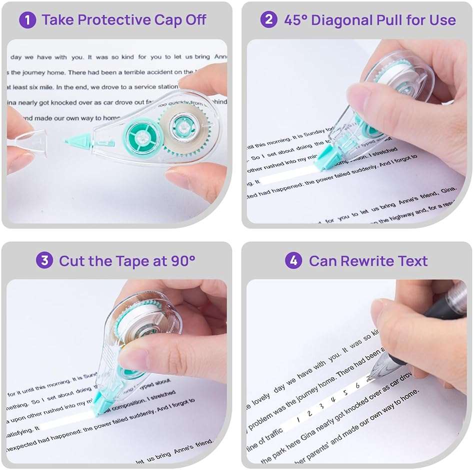 JEFURE 6 Pcs Colorful Core Correction Tape, 18.04 Ft White Wrong Out Tear-Resistant Bulk, Instant Corrections Easy To Use Applicator for School, Office, Note Taking, Journal (Tape Width 0.2 in) - Image 5