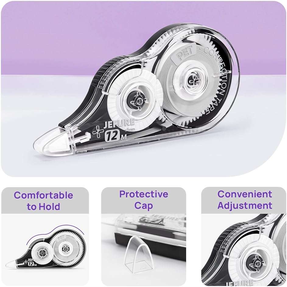 JEFURE 4 Pcs Correction Tape, 39.37 Ft White Wrong Out Tear-Resistant Bulk, Instant Corrections Easy to Use Applicator for School, Office, Note Taking, Journal (Tape Width 0.2 in，Clear) - Image 4