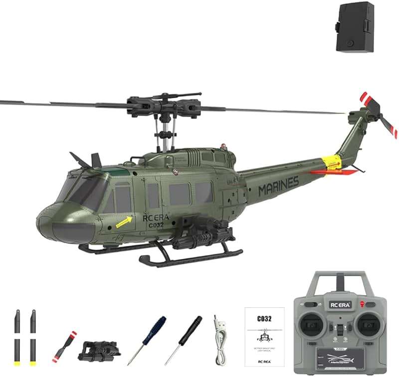 Domiuie RC ERA C032 UH-1 Huey RC Helicopter, 2.4G 6-Channel Brushless Model Airplane Laser Height Locking Optical Flow Positioning Aircraft Model (1 Battery) - Image 1