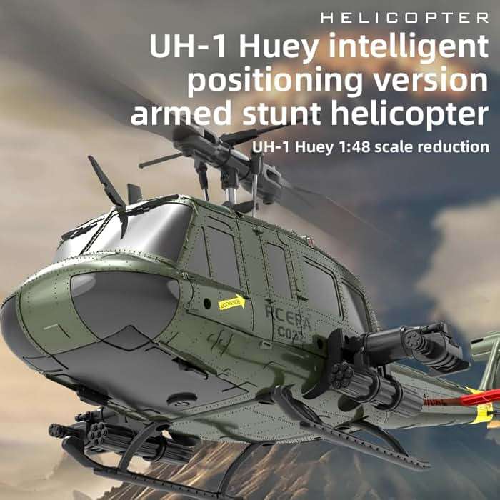 Domiuie RC ERA C032 UH-1 Huey RC Helicopter, 2.4G 6-Channel Brushless Model Airplane Laser Height Locking Optical Flow Positioning Aircraft Model (1 Battery) - Image 2