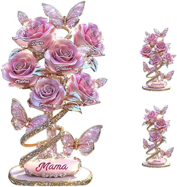 My Garden Gift For Mom, Grandma - Personalized Mother Custom Shaped Acrylic Plaque With Kid's Names Roses & Butterflies Jewelry Style, Mothers Day Gifts From Daughter Son, Mom Gifts From Husband - Image 1
