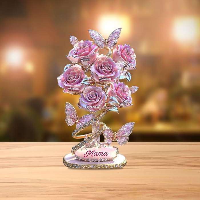My Garden Gift For Mom, Grandma - Personalized Mother Custom Shaped Acrylic Plaque With Kid's Names Roses & Butterflies Jewelry Style, Mothers Day Gifts From Daughter Son, Mom Gifts From Husband - Image 2