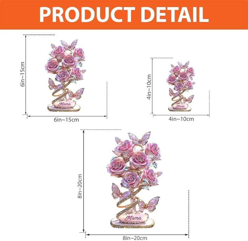 My Garden Gift For Mom, Grandma - Personalized Mother Custom Shaped Acrylic Plaque With Kid's Names Roses & Butterflies Jewelry Style, Mothers Day Gifts From Daughter Son, Mom Gifts From Husband - Image 3