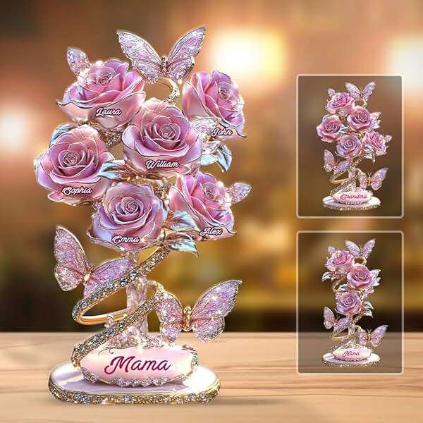My Garden Gift For Mom, Grandma - Personalized Mother Custom Shaped Acrylic Plaque With Kid's Names Roses & Butterflies Jewelry Style, Mothers Day Gifts From Daughter Son, Mom Gifts From Husband - Image 4