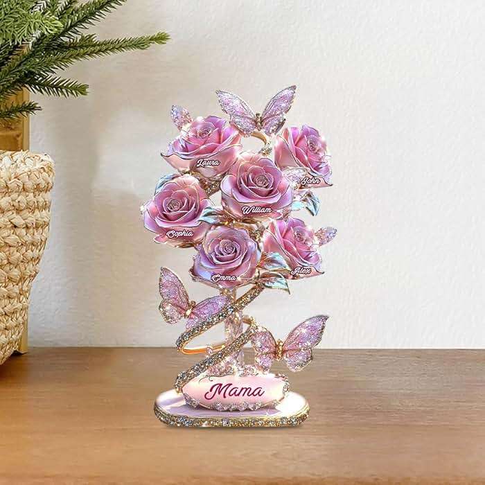 My Garden Gift For Mom, Grandma - Personalized Mother Custom Shaped Acrylic Plaque With Kid's Names Roses & Butterflies Jewelry Style, Mothers Day Gifts From Daughter Son, Mom Gifts From Husband - Image 5