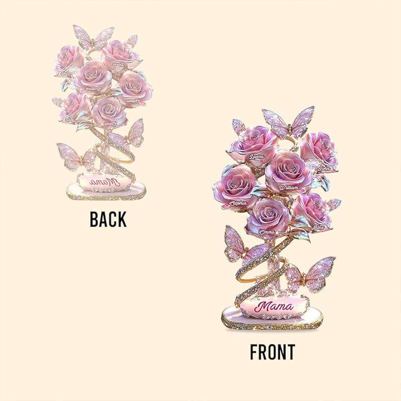 My Garden Gift For Mom, Grandma - Personalized Mother Custom Shaped Acrylic Plaque With Kid's Names Roses & Butterflies Jewelry Style, Mothers Day Gifts From Daughter Son, Mom Gifts From Husband - Image 6