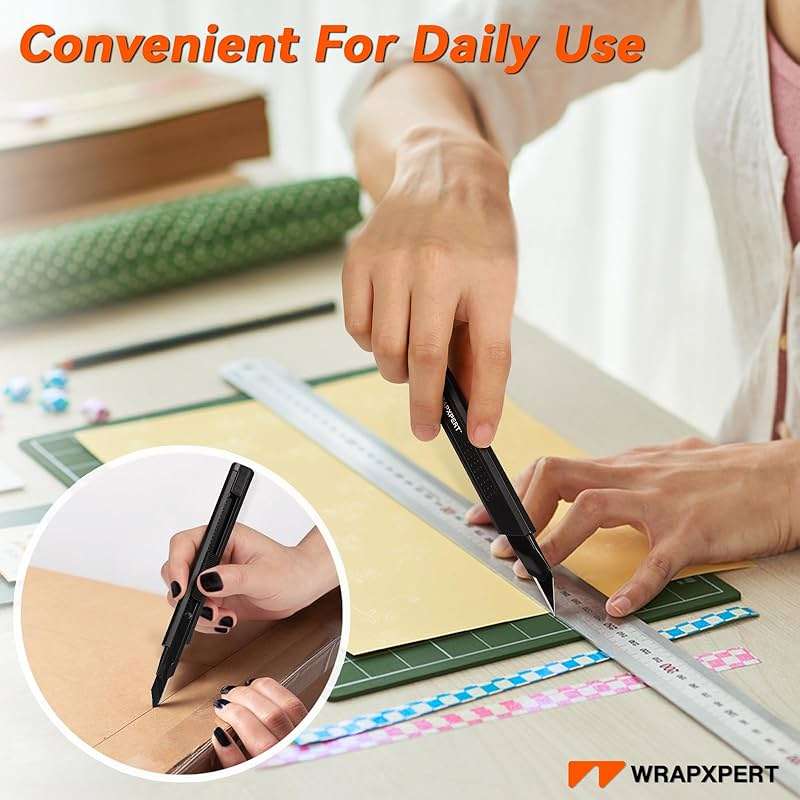 WRAPXPERT Utility Knife Retractable with 30 Degree Snap Off Blade,Box Cutter for Carton,Razor Knife Exacto Craft,3 Pack Retractable Knife for Office,Home Use,with 30 Extra 9mm Blades - Image 5