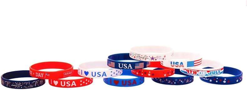 WruFiz 48pcs 4th of July Patriotic Silicone Bracelets USA American Flag Wristbands Red White and Blue Bracelet for Independence Day Holiday Decorations Accessories - Image 5