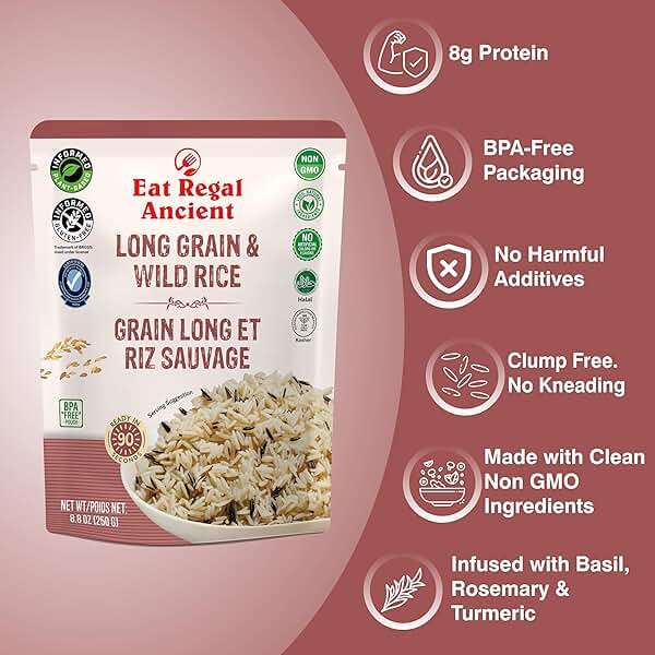 Eat Regal Long Grain & Wild Rice, Nutty & Hearty Blend, Always Fluffy, No Clump & No Kneading, Ready in 1.5 Minutes, 8g Protein, Vegan Gluten-Free Non-GMO, 8.8 oz Pack of 6 - Image 4