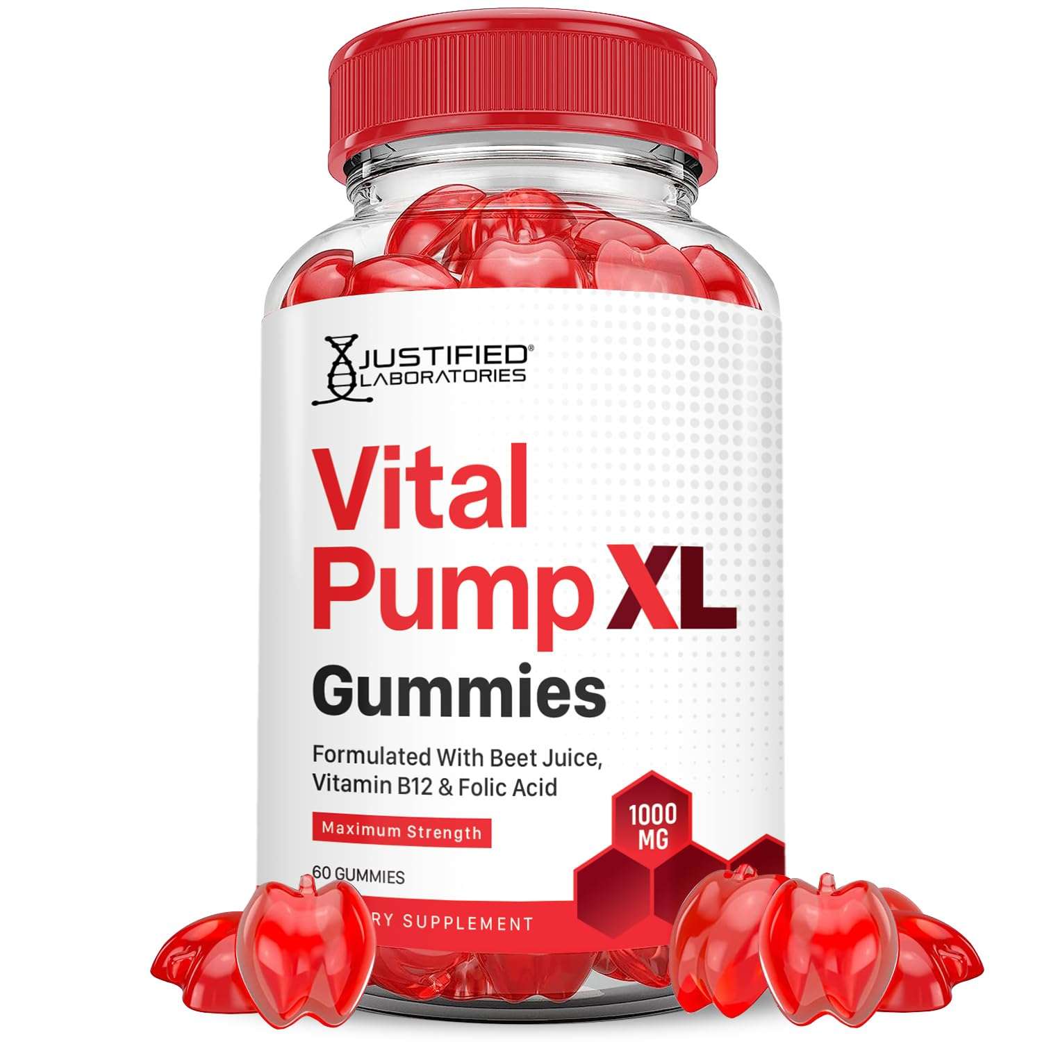 Justified Laboratories Vital Pump XL Performance Gummies 1000MG Advanced Formula Vital PumpXL Formulated with Beet Juice ACV Pomegranate Beet Powder B12 Vegan Non GMO 60 Gummys - Image 1