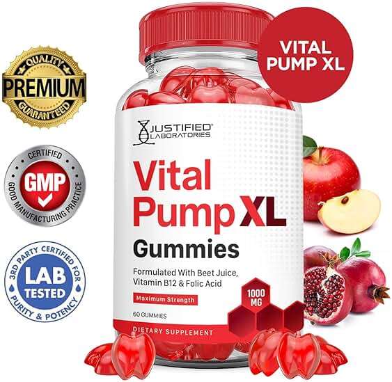 Justified Laboratories Vital Pump XL Performance Gummies 1000MG Advanced Formula Vital PumpXL Formulated with Beet Juice ACV Pomegranate Beet Powder B12 Vegan Non GMO 60 Gummys - Image 2