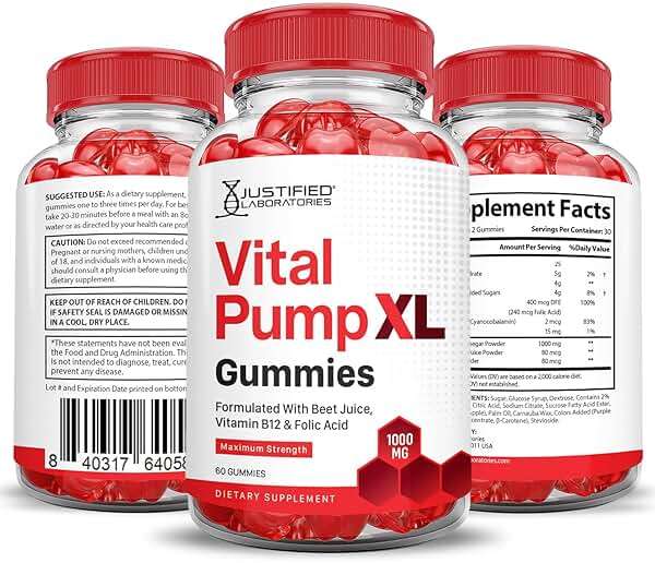 Justified Laboratories Vital Pump XL Performance Gummies 1000MG Advanced Formula Vital PumpXL Formulated with Beet Juice ACV Pomegranate Beet Powder B12 Vegan Non GMO 60 Gummys - Image 7