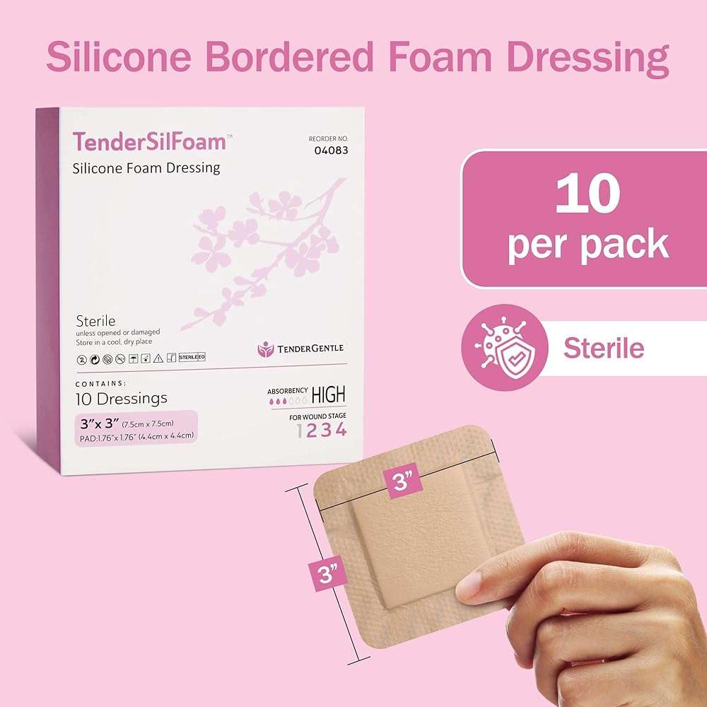Bordered Silicone Foam Bandages - 10 3x3 Sterile Silicone Foam Dressings for Wound Care, & Dressings - Absorbent Bed Sore Protectors - Good for Sensitive Skin - Image 2