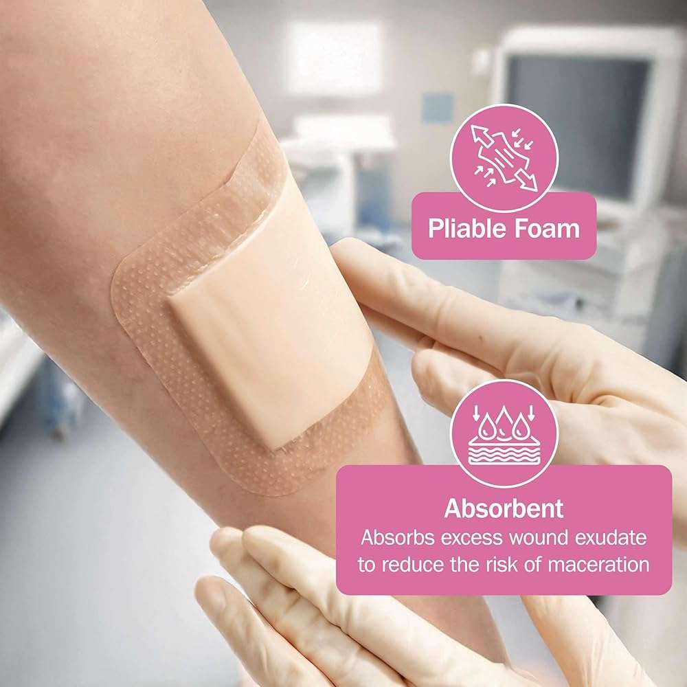 Bordered Silicone Foam Bandages - 10 3x3 Sterile Silicone Foam Dressings for Wound Care, & Dressings - Absorbent Bed Sore Protectors - Good for Sensitive Skin - Image 3