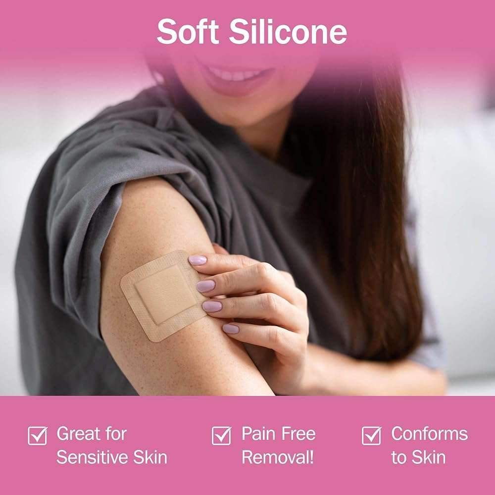 Bordered Silicone Foam Bandages - 10 3x3 Sterile Silicone Foam Dressings for Wound Care, & Dressings - Absorbent Bed Sore Protectors - Good for Sensitive Skin - Image 4