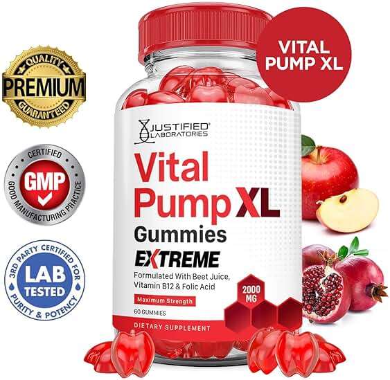 (3 Pack) Vital Pump XL Extreme 2000MG Performance Gummies Vital PumpXL Advanced Formula Formulated with Beet Juice ACV Pomegranate Powder B12 Vegan Non GMO 180 Gummys - Image 2
