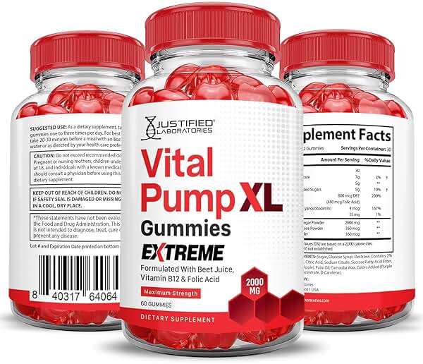 (3 Pack) Vital Pump XL Extreme 2000MG Performance Gummies Vital PumpXL Advanced Formula Formulated with Beet Juice ACV Pomegranate Powder B12 Vegan Non GMO 180 Gummys - Image 7