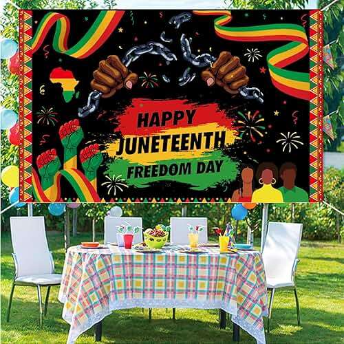 LOONELO Happy Juneteenth Backdrop Banner 1865 June Nineteenth Freedom Day Party Decoration 70.8x43.3 Inch, June 19th Independence Day Photo Booth Props for African American Home Office Party Supplies - Image 1