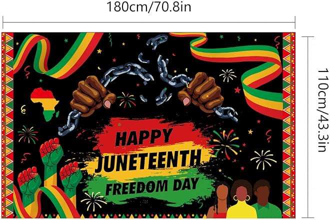 LOONELO Happy Juneteenth Backdrop Banner 1865 June Nineteenth Freedom Day Party Decoration 70.8x43.3 Inch, June 19th Independence Day Photo Booth Props for African American Home Office Party Supplies - Image 2