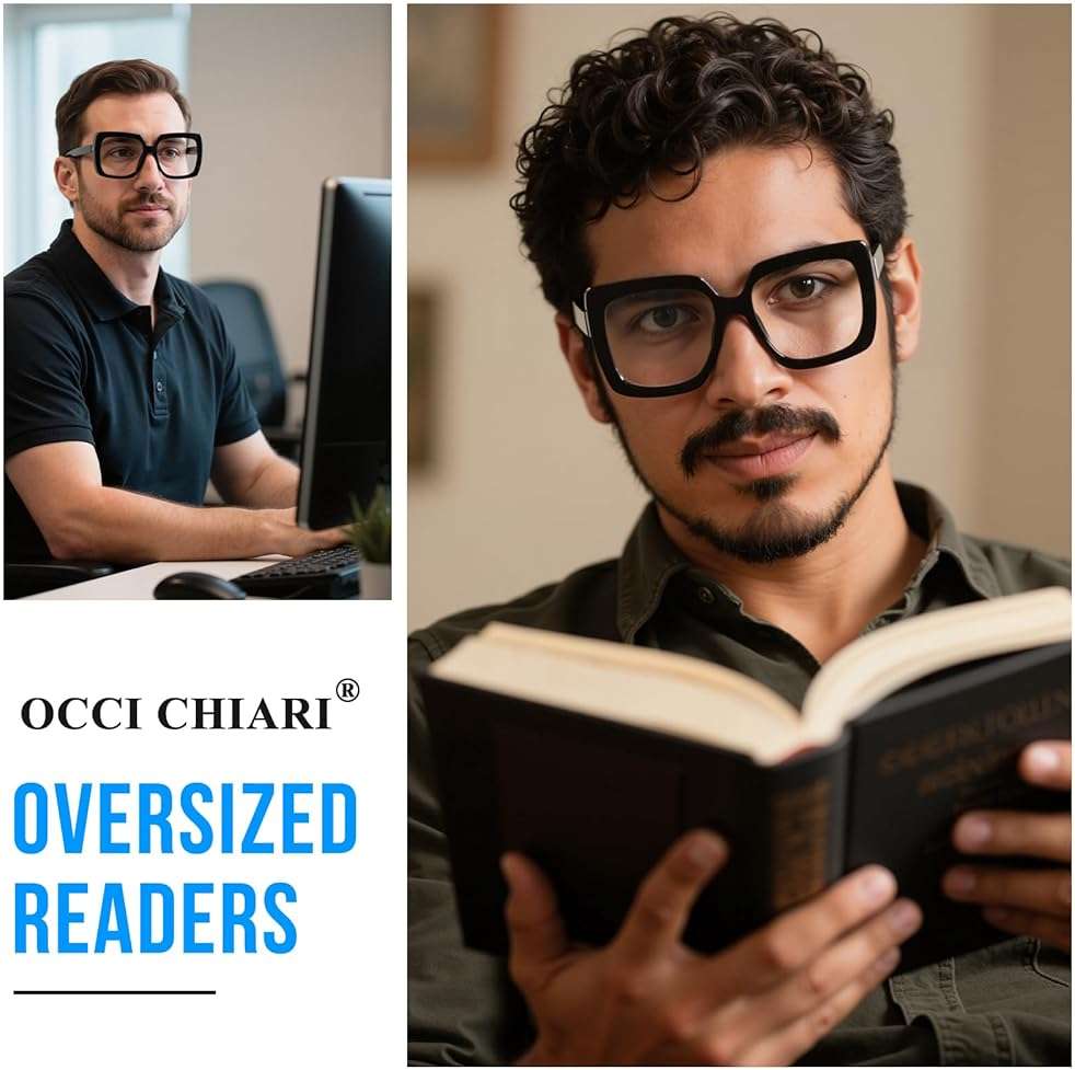 OCCI CHIARI Large Reading Glasses for Men Designer Thick Square Readers 1.0 1.25 1.50 1.75 2.0 2.25 2.50 2.75 3.0 3.5 4.0 - Image 2
