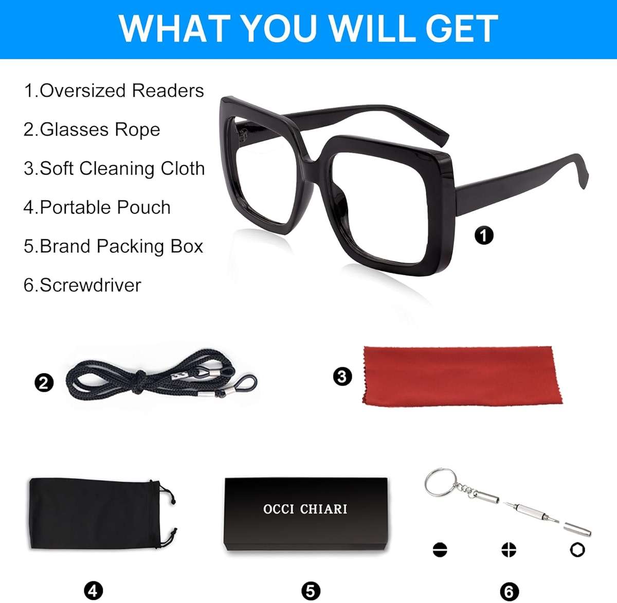 OCCI CHIARI Large Reading Glasses for Men Designer Thick Square Readers 1.0 1.25 1.50 1.75 2.0 2.25 2.50 2.75 3.0 3.5 4.0 - Image 6