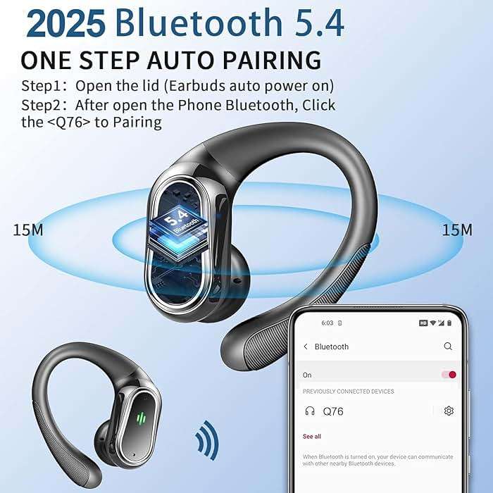 Wireless Earbuds, 2026 Bluetooth 5.4 Headphones Sport, 60Hrs HiFi Stereo Deep Bass Over-Ear buds with ENC Noise Cancelling Mic, IP7 Waterproof & LED Display Earphones with Earhooks for Workout/Running - Image 2