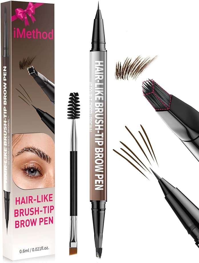 iMethod Eyebrow Pen - Eyebrow Pencil,2-in-1 Eyeliner Dual-Ended Brush-Tip Microblading 4d Eyebrow Pencils for women,Long Lasting Waterproof Hair-Like Brow Pencil,with Eyebrow Brush,DarkBrown - Image 1