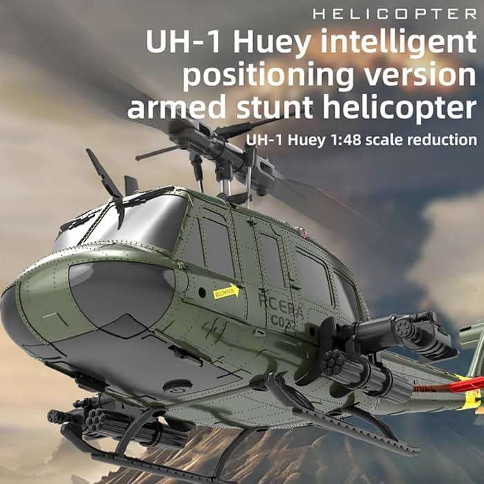 Tiodei RC ERA C032 UH-1 Huey 6CH Helicopter for Adults, 1/48 Scale RC Helicopter Brushless with 6-Axis Gyroscope Stabilization, with Altitude Hold & 3D Inverted Flight（Green 2 Battery） - Image 2