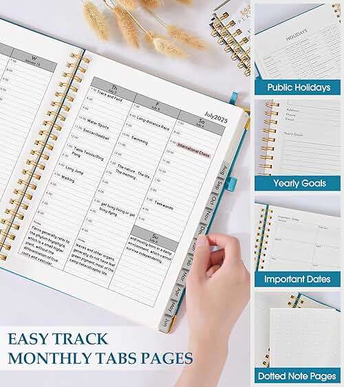 2026 Planner, Weekly and Monthly Calendar Planner from January 2026 - December 2026, 8.5" x 11" Hardcover Leather Hourly Appointment Book with Tabs, Spiral Daily Planners for College School Work Home, Sky Blue - Image 6
