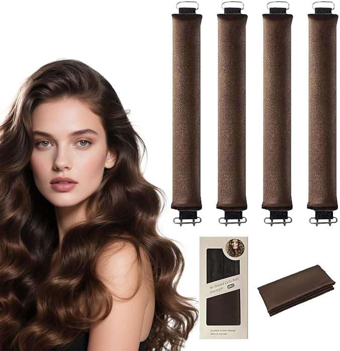 Heatless Hair Curler,Overnight Hair Curlers to Sleep in No Heat Hair Curler ‌Heat-Free Curling Styling 5-Piece Set‌ (Brown) - Image 1