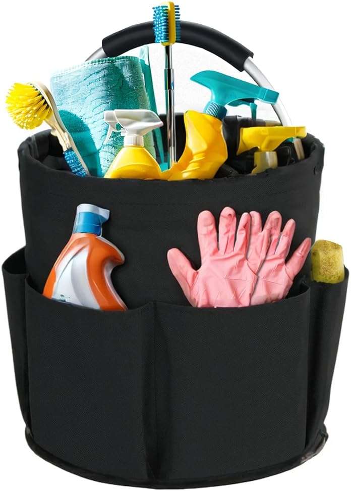 Bototack Cleaning Caddy with Handle, Cleaning Products Organiser, 17L Foldable Storage Basket, Cleaning Caddy Organiser, Portable Multi Cleaning Bucket Bag for Home, Garden (Black) - Image 1