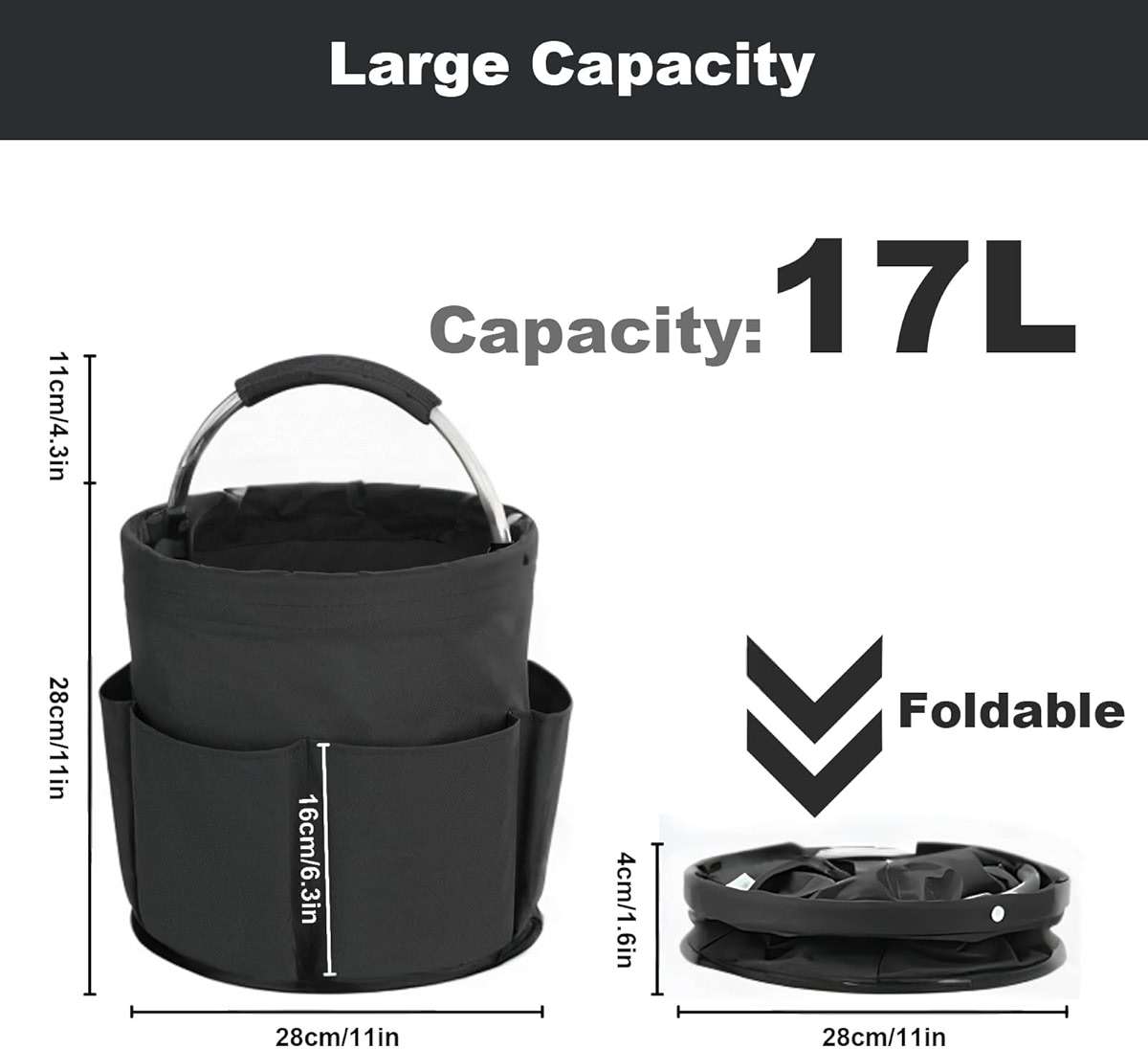 Bototack Cleaning Caddy with Handle, Cleaning Products Organiser, 17L Foldable Storage Basket, Cleaning Caddy Organiser, Portable Multi Cleaning Bucket Bag for Home, Garden (Black) - Image 2