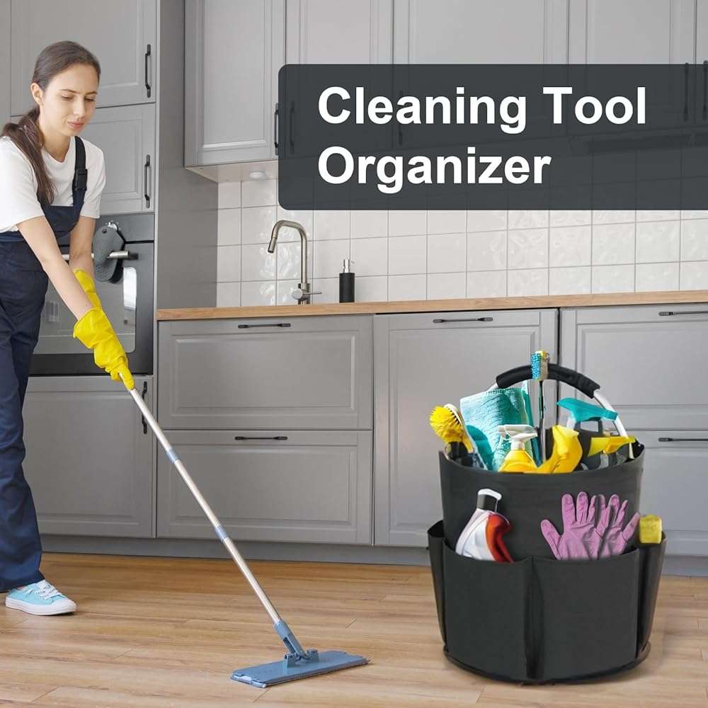 Bototack Cleaning Caddy with Handle, Cleaning Products Organiser, 17L Foldable Storage Basket, Cleaning Caddy Organiser, Portable Multi Cleaning Bucket Bag for Home, Garden (Black) - Image 4