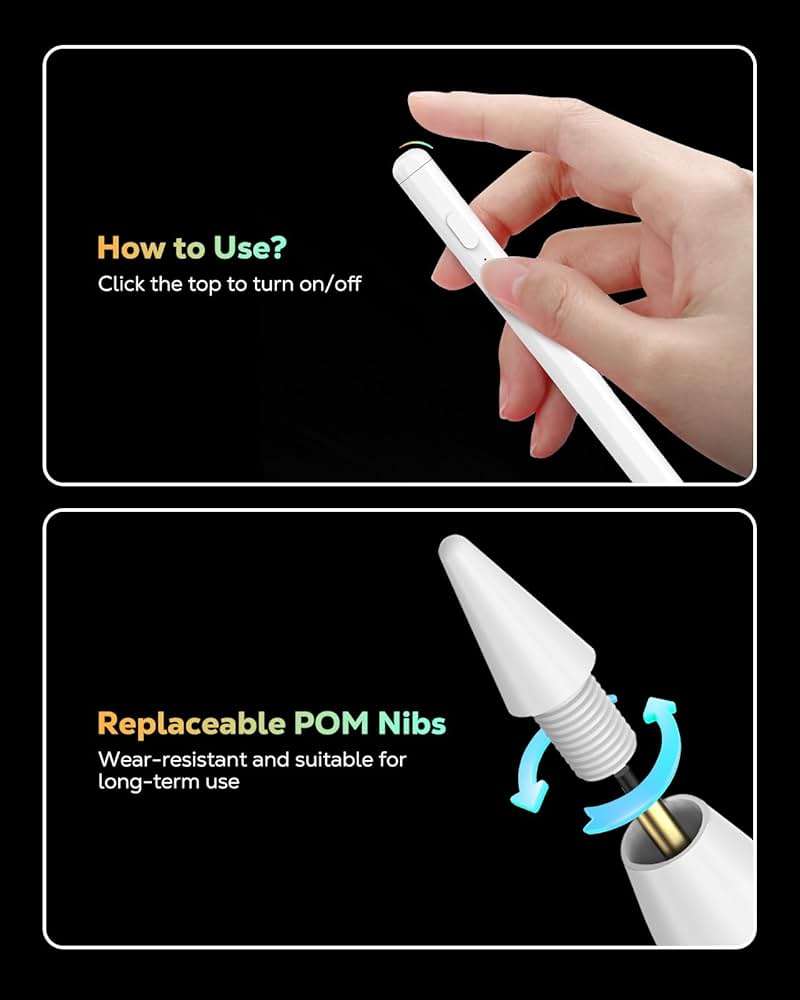 MoKo Pencil for iPad (A16) 11th 10th Gen, Stylus Pen for 2018-2026 Apple iPad 11/10/9/8/7/6/A16, Mini 7/6/5, Air M3/M2 11"/13"/5/4/3, Pro M4 13"/12.9"/11" Tilt Sensitivity, USB-C Fast Charging,White | for iPad 2026-2018, Power Display, Tilt Sensitivity, Palm Rejection, Magnetic Attachment - Image 7