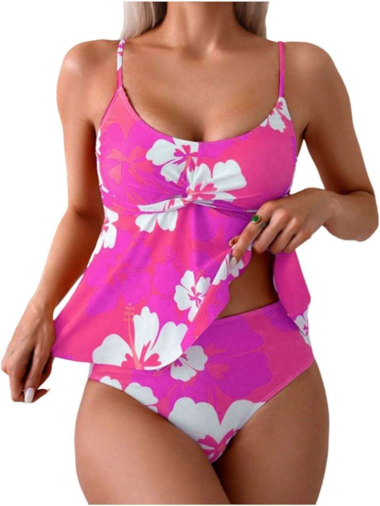 SweatyRocks Women's Floral Print Twist High Waisted Tankini Swimsuit 2 Piece Bathing Suit - Image 1