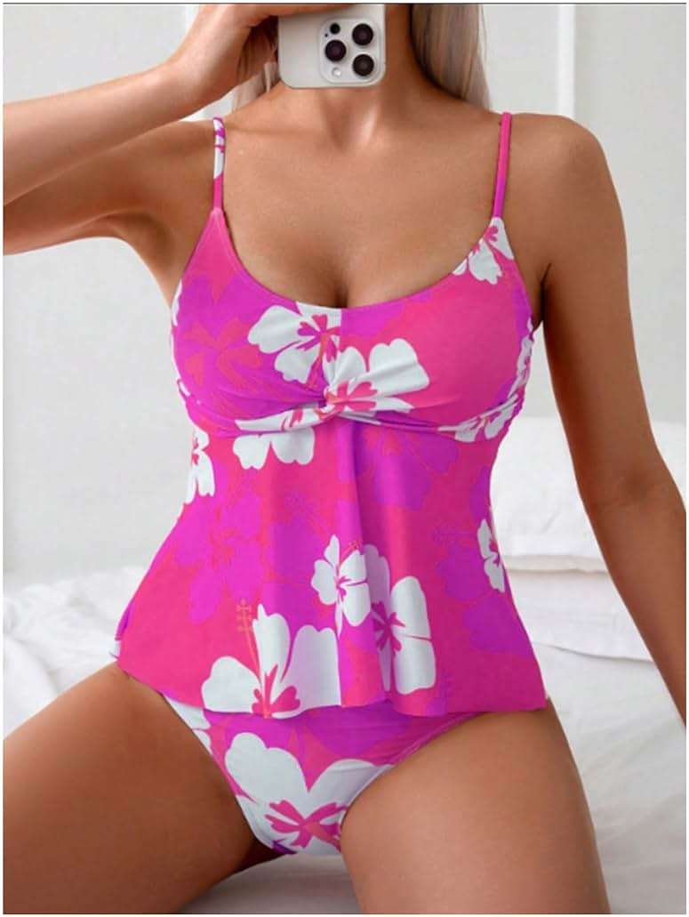 SweatyRocks Women's Floral Print Twist High Waisted Tankini Swimsuit 2 Piece Bathing Suit - Image 4